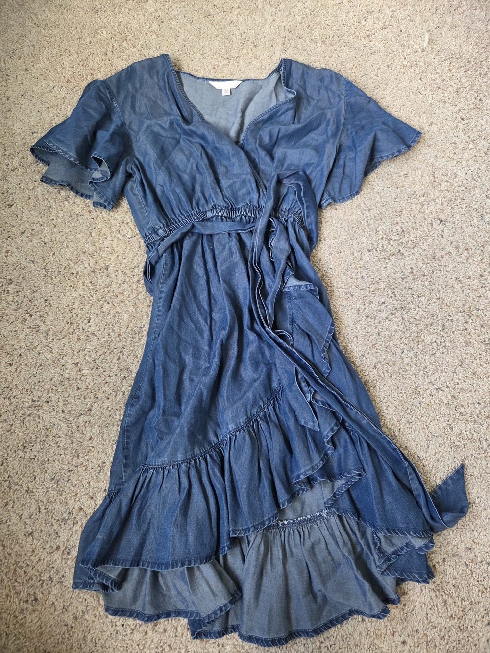 LC Lauren Conrad Blue Denim Wrap High-Low Dress with Ruffles